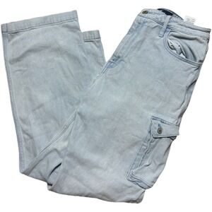 Hollister Women's Ultra High-Rise Dad Jeans Blue Carpenter Cargo Size 11r W30